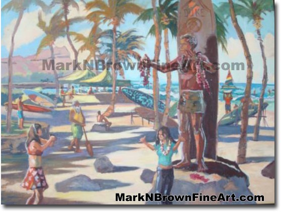 Photo With The Duke | Hawaii Art by Hawaiian Artist Mark N. Brown | Plein A