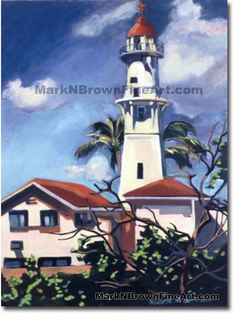 Diamond Head Lighthouse | Hawaii Art by Hawaiian Artist Mark N. Brown | Ple