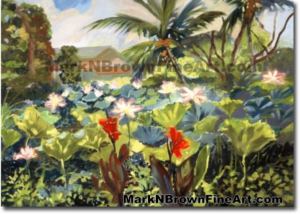 Haleiwa Lotus Garden - 1 | Hawaii Art by Hawaiian Artist Mark N. Brown | Pl