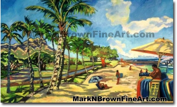 Waikiki Surf Stand | Hawaii Art by Hawaiian Artist Mark N. Brown | Plein Ai