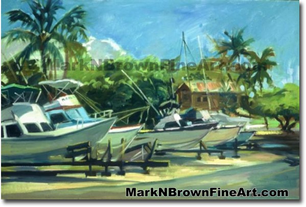 Haleiwa Harbor Boats | Hawaii Art by Hawaiian Artist Mark N. Brown | Plein 