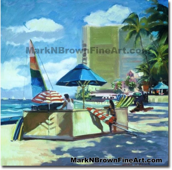 Waikiki Surf Rental | Hawaii Art by Hawaiian Artist Mark N. Brown | Plein A