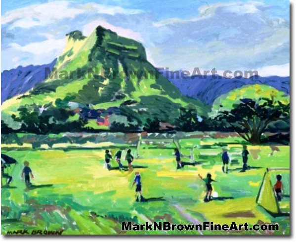 Olomana Soccer Players | Hawaii Art by Hawaiian Artist Mark N. Brown | Plei