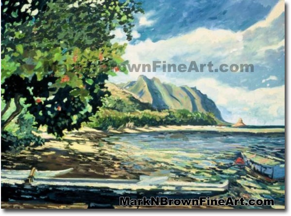 He'iea Canoes | Hawaii Art by Hawaiian Artist Mark N. Brown | Plein Air Pai