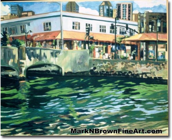 River & Hotel St. | Hawaii Art by Hawaiian Artist Mark N. Brown | Plein Air