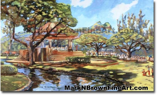 Kapiolani Bandstand | Hawaii Art by Hawaiian Artist Mark N. Brown | Plein A