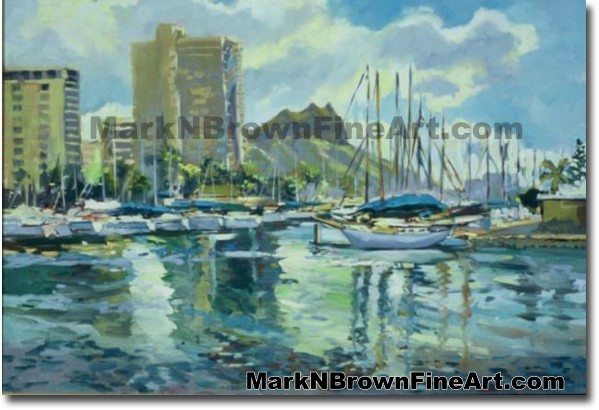 Ala Wai From Magic Island | Hawaii Art by Hawaiian Artist Mark N. Brown | P