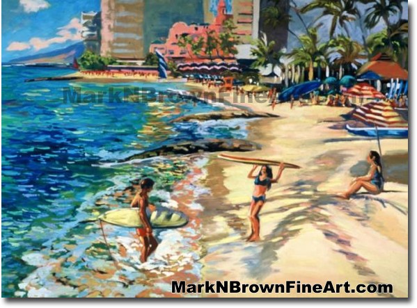 Surfers At Waikiki | Hawaii Art by Hawaiian Artist Mark N. Brown | Plein Ai