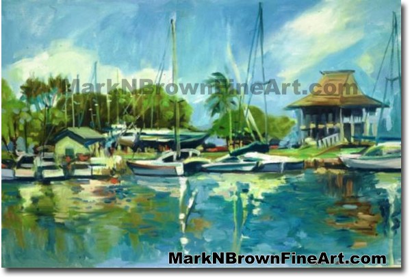 Haleiwa Harbor Reflections | Hawaii Art by Hawaiian Artist Mark N. Brown | 