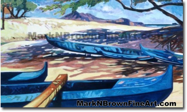 Canoes At Kailua | Hawaii Art by Hawaiian Artist Mark N. Brown | Plein Air 