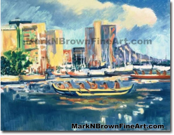 Waikiki Marina At Sunset | Hawaii Art by Hawaiian Artist Mark N. Brown | Pl