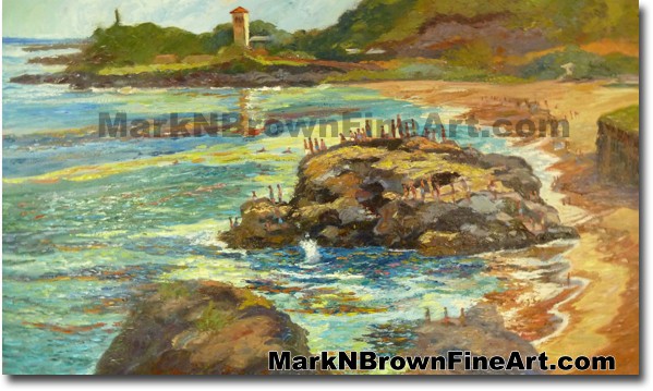 Jump Rock Of Waimea Bay | Hawaii Art by Hawaiian Artist Mark N. Brown | Ple