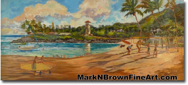 Volley Ball Day At Waimea Bay | Hawaii Art by Hawaiian Artist Mark N. Brown