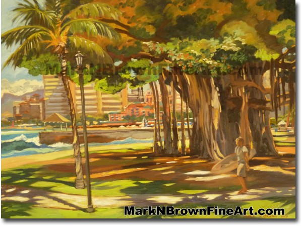 Queens Beach Waikiki - 3 | Hawaii Art by Hawaiian Artist Mark N. Brown | Pl