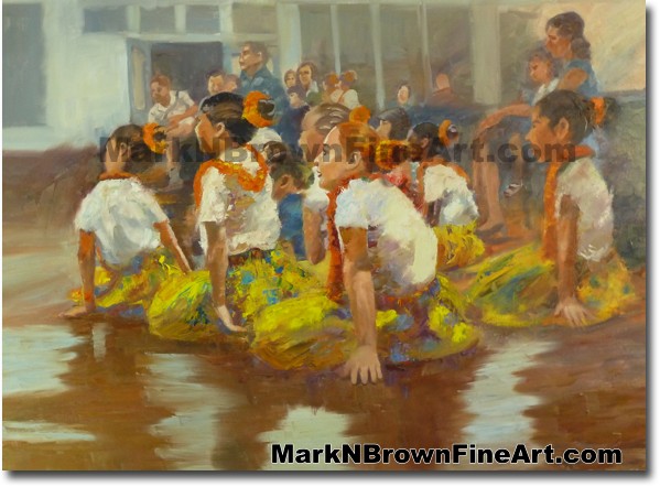 Hula Girls Up Next | Hawaii Art Painting by Hawaiian Artist Mark N. Brown |