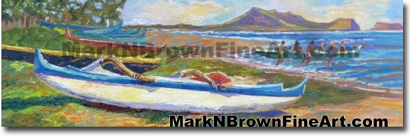 Lanikai Canoes | Hawaii Art Painting by Hawaiian Artist Mark N. Brown | Ple