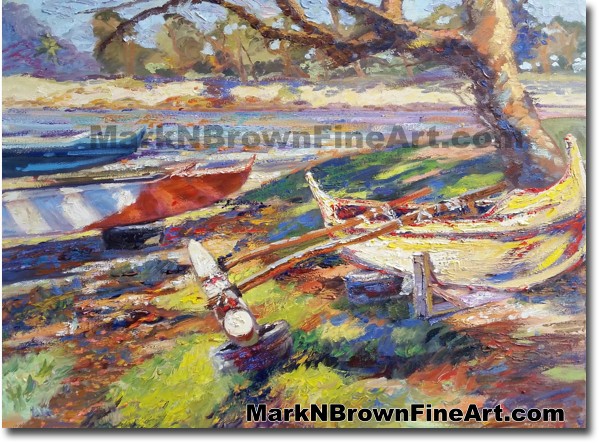 2 Man Canoe Of Color | Hawaii Art by Hawaiian Artist Mark N. Brown | Plein 