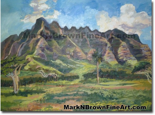 Kualoa Cliffs - Hawaii Art by Hawaiian Artist Mark N. Brown - Plein Air Pai