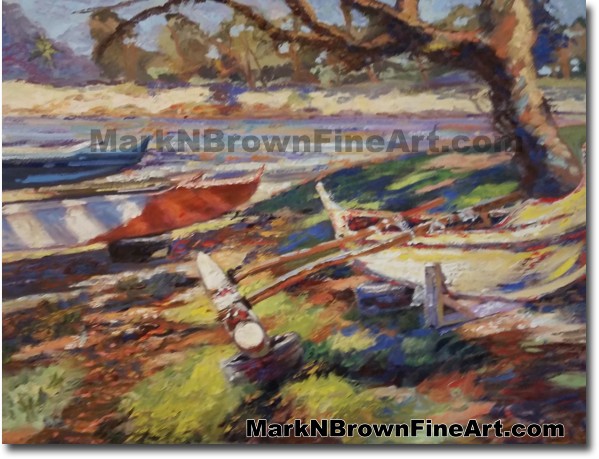 Kailua Beach Canoe Hawaii Fine Art by Hawaii Artist Mark N. Brown