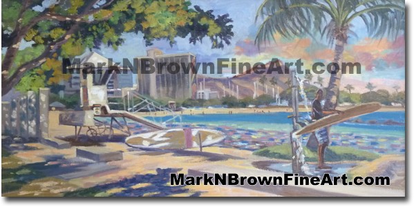 Surf Session At Ala Moana - Hawaii Fine Art by Hawaii Artist Mark N. Brown