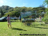 Art by Hawaii artist Mark N. Brown on display during the Woes Day Parade in Lanikai