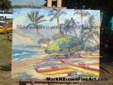 Keehi Beach Canoes<br>Keehi Beach Canoe painting after adding the color to my foundation under the painting.